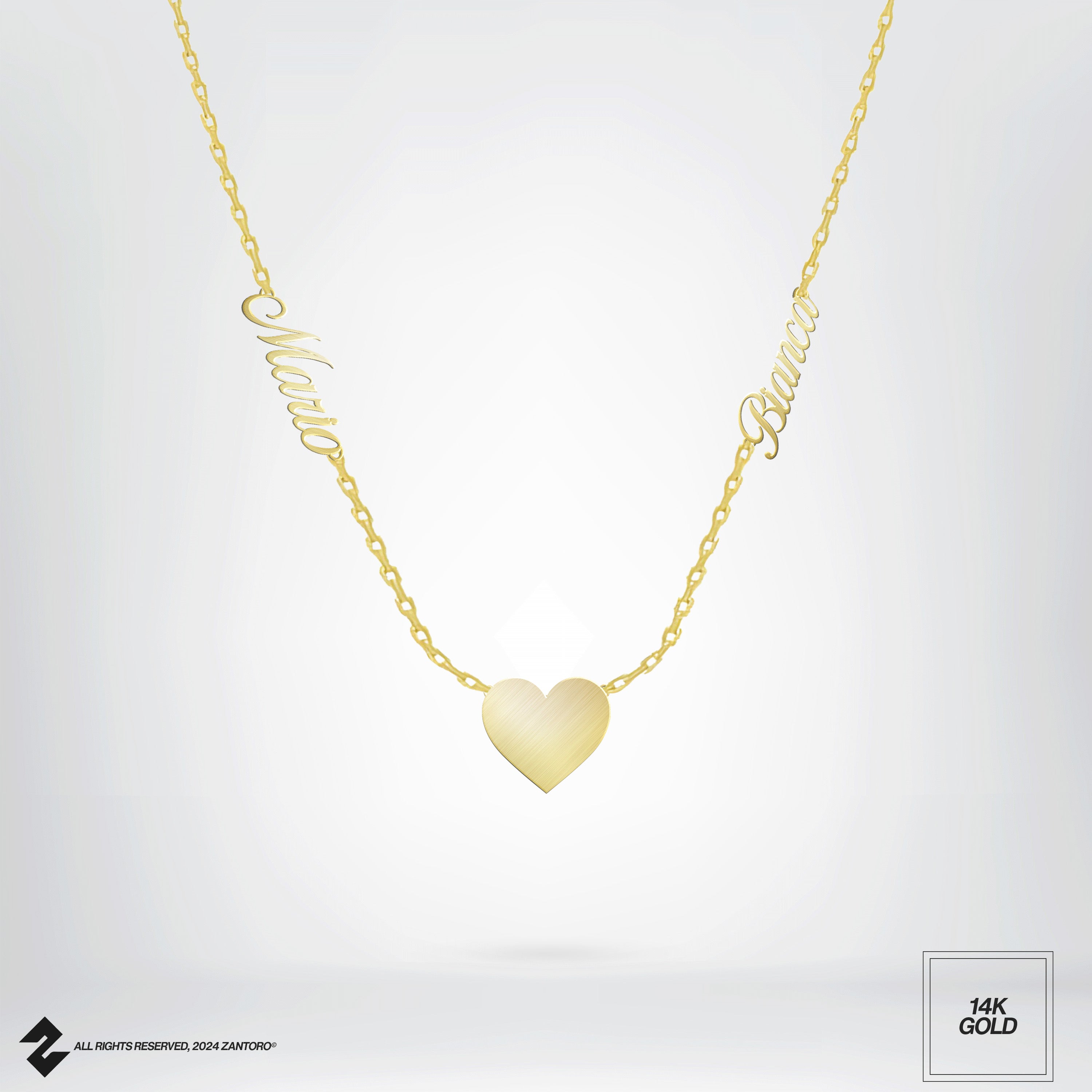 14K 2ER NAMENSKETTE MIT HERZ